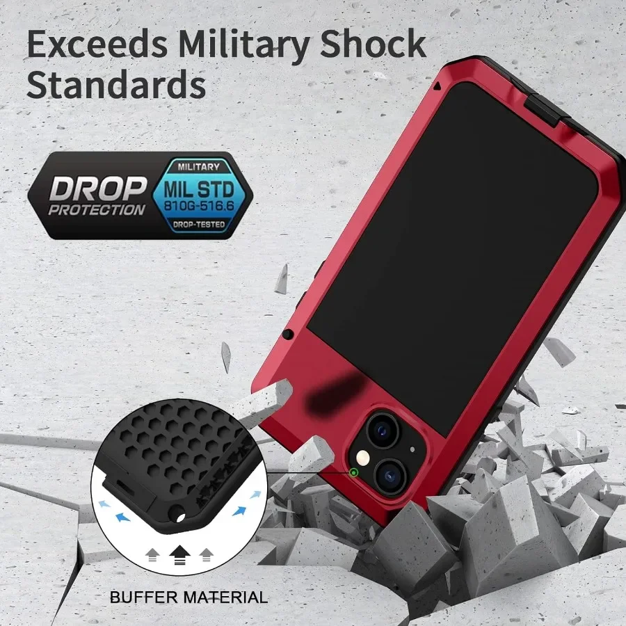 Heavy Duty Shockproof Aluminium Metal Case For iPhone 15 14 13 12 11 Pro Max XS XR 8 7 Plus Rugged Armor Cover Screen Protector