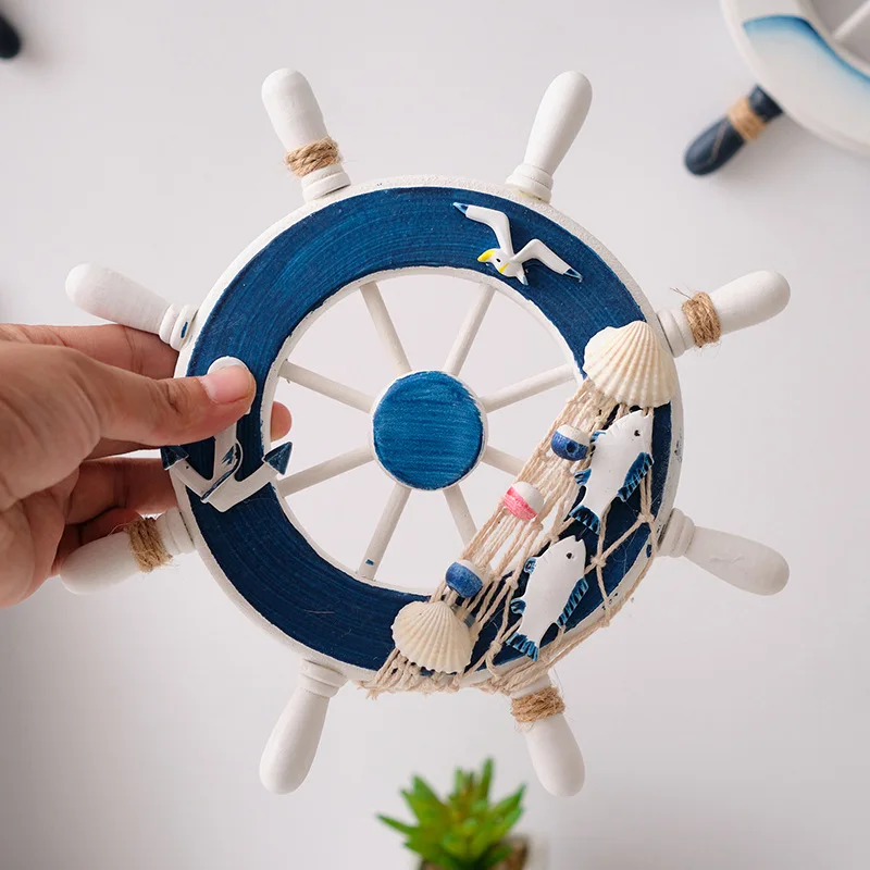 Mediterranean Style Wooden Ship Rudder Home Decor Wall Hanging Photo Wall Craft Nautical Steering Wheel Ornament