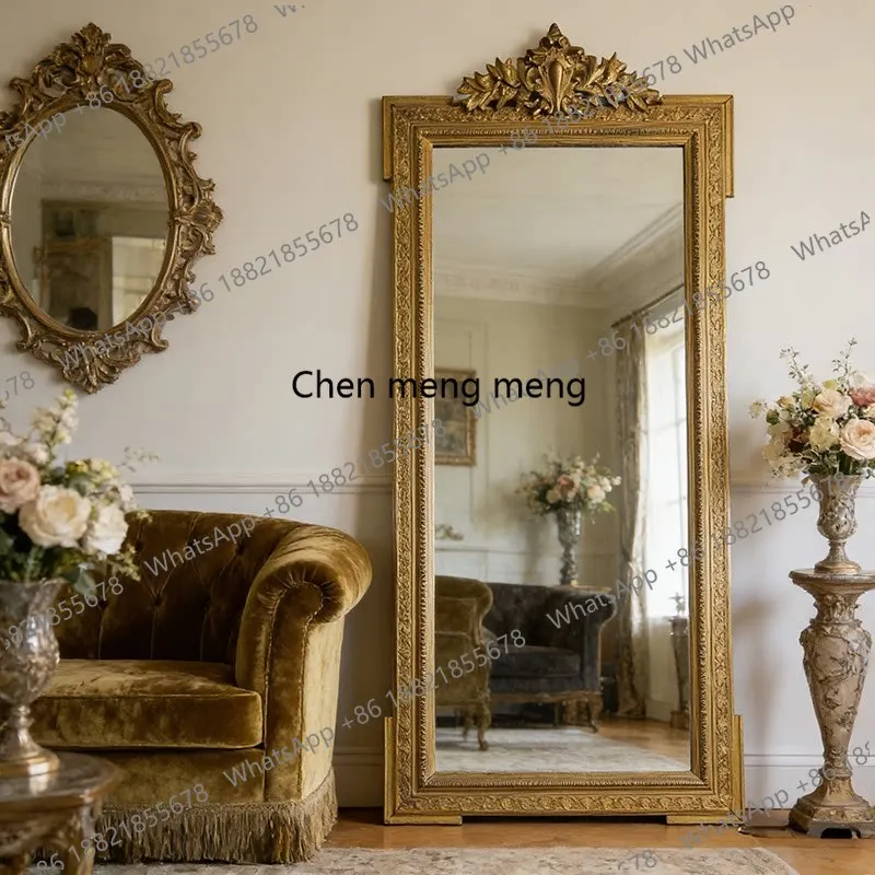

French retro home carved floor-to-ceiling full-length mirror wedding photography fitting mirror American