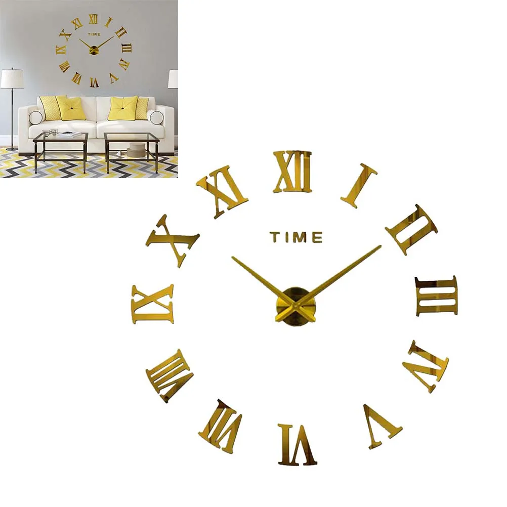 

Acrylic Mirror Wall Clock Big Size Decorative 3D Creative Black Living Room Digital Large Cartoon Needed