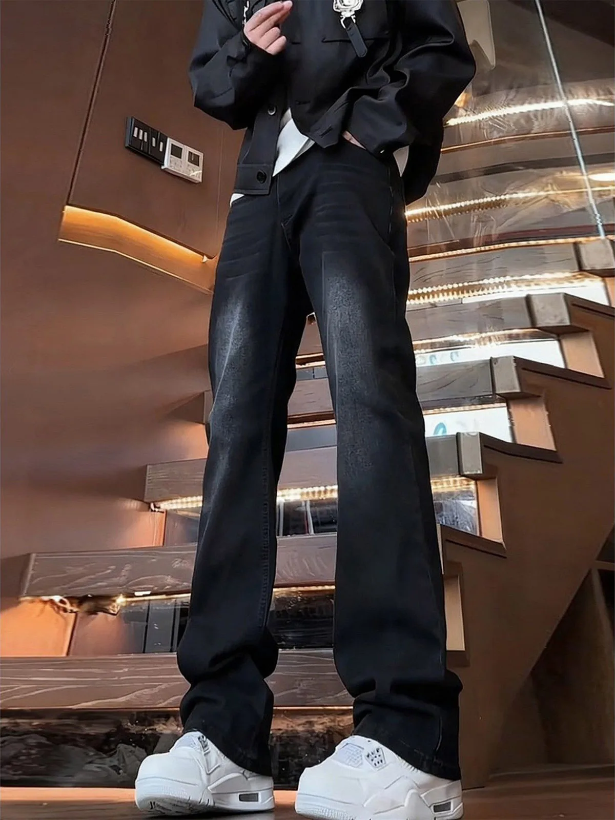 

Waed Bla Straight Leg Jeans Men's Slimming American Sle Spring Loose Fit Long Leg Micro Flare Pants Casual Denim