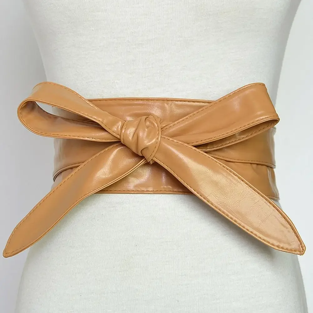 Luxury Slim Fit Simple Wrap Bowknot Leather Belt Ladies Dress Cummerbands Wide Waist Band Corset Waistband