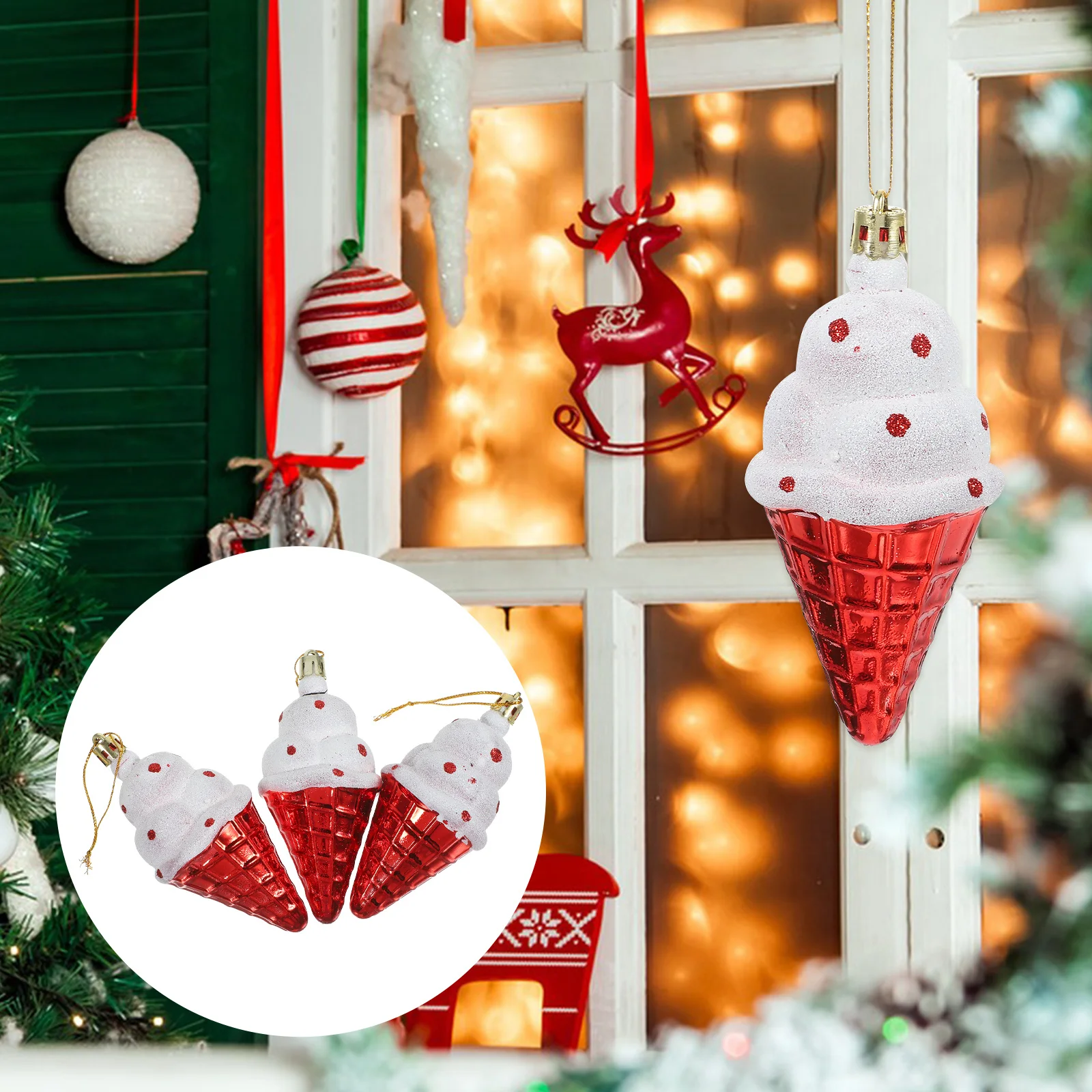 

3Pcs Xmas Tree Pendants Ice Cream Shaped Christmas Ornaments Creative Home Office Decor Festive Atmosphere Christmas Decorations