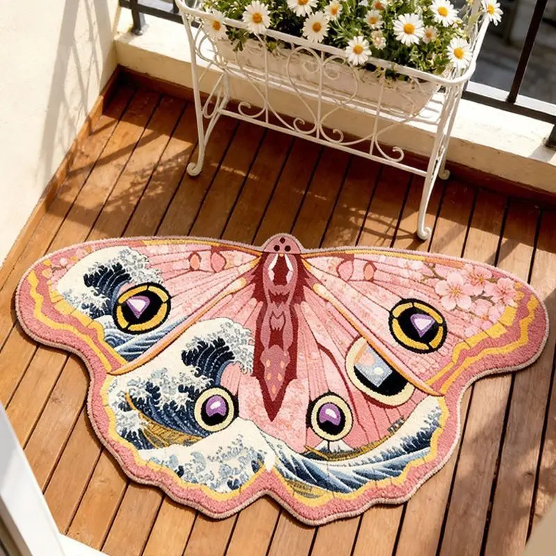 VIKAMA Retro Moth Butterfly Shaped Carpet Anti slip Washable Decorative Floor Mat Balcony Bedroom Home Decoration