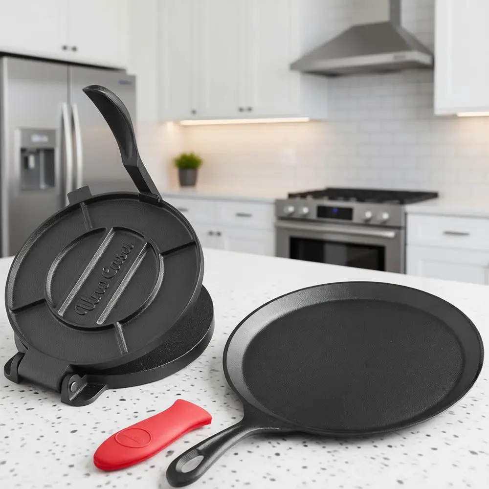 

8 Inch Cast Iron Skillet Bundle with Roti Pan, Tawa, and Tortilla Griddle