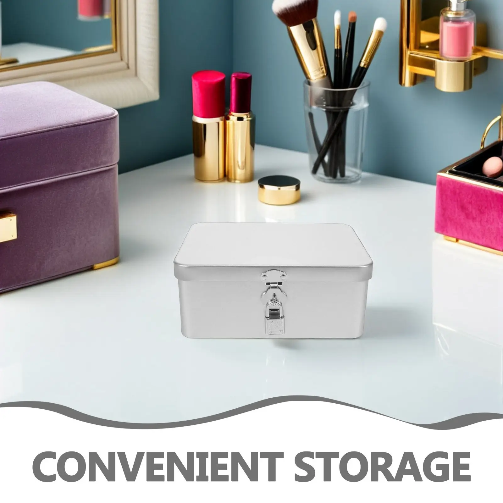 Retro Tinplate Storage Box Lockable Jewelry Box Vintage Metal Keepsake Container Desktop Organizer Secure Lock Key