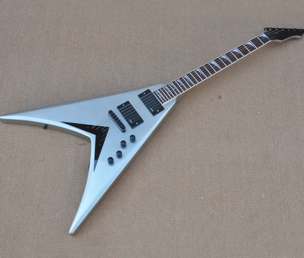 

6 Strings Silver V Electric Guitar with 24 Frets,Rosewood Fretboard,Can be Customized