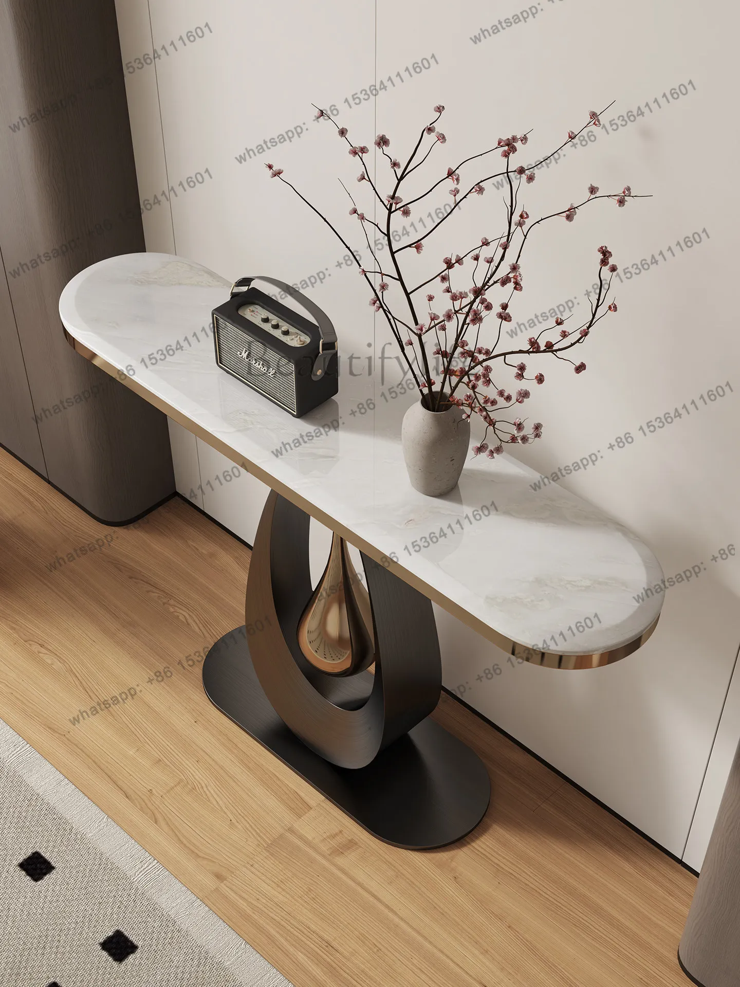 D06 Italian light luxury long strip entryway extremely narrow strip case high-end modern natural luxury stone