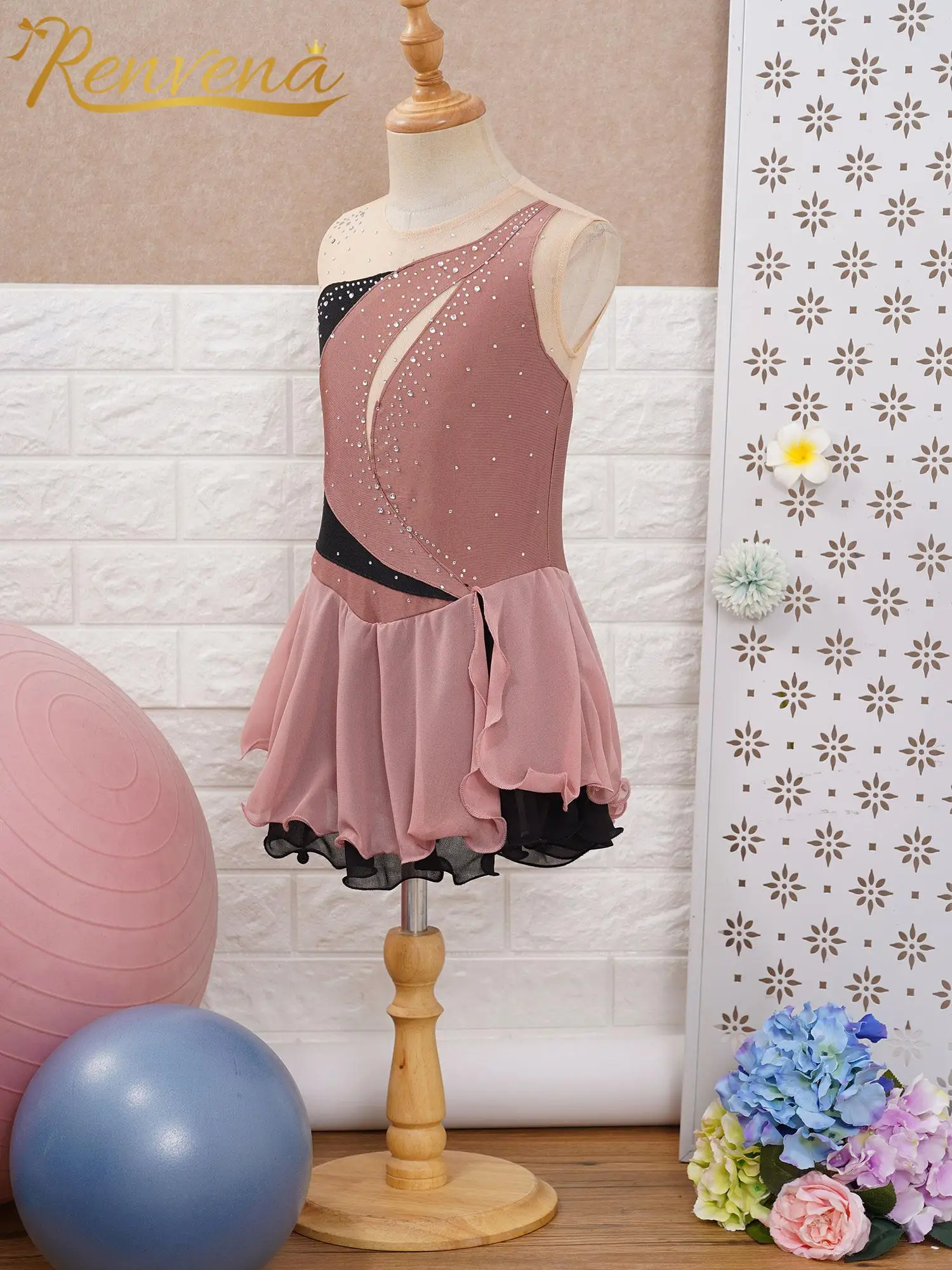 Children's Ballet Mesh Overlay Skirted Leotard Girls Gymnastics Bodysuit Kids Figure Skating Jumpsuit Teen Lyrical Dance Costume
