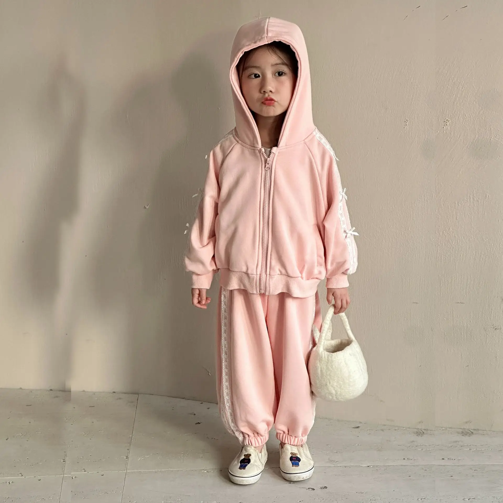2025 Spring Sweet Sets For Girls 1-8y Girl\'s Cute Suits Tracksuit Baby Long Sleeves Hooded Pullover Toddler Fleece Casual Hoodie