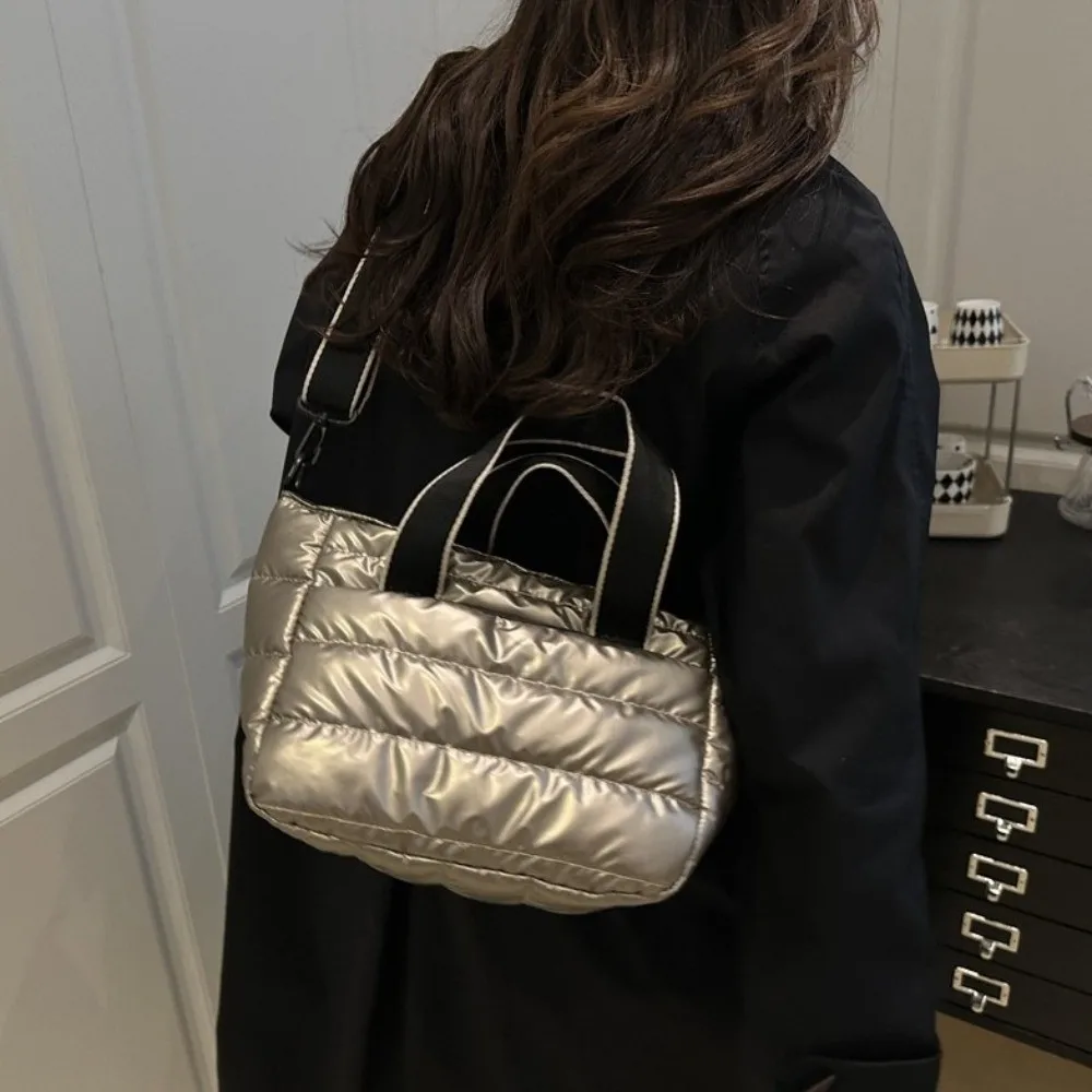 Large Capacity Puffer Tote Bag Space Cotton Versatile Lightweight Space Shoulder Bag Multiple Pockets Nylon