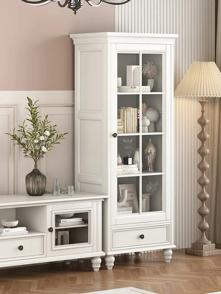 American all solid wood bookcase single door living room locker pure solid wood white bookshelf glass door