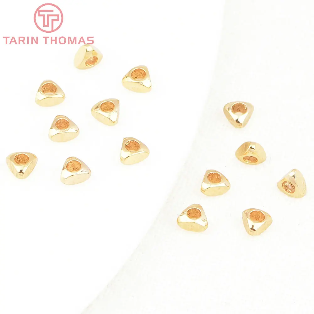 (8047) 50PCS 2.5MM 3MM 24K Gold Color Plated Brass Triangle Spacing beads Bracelet Beads High Quality Diy Jewelry Accessories