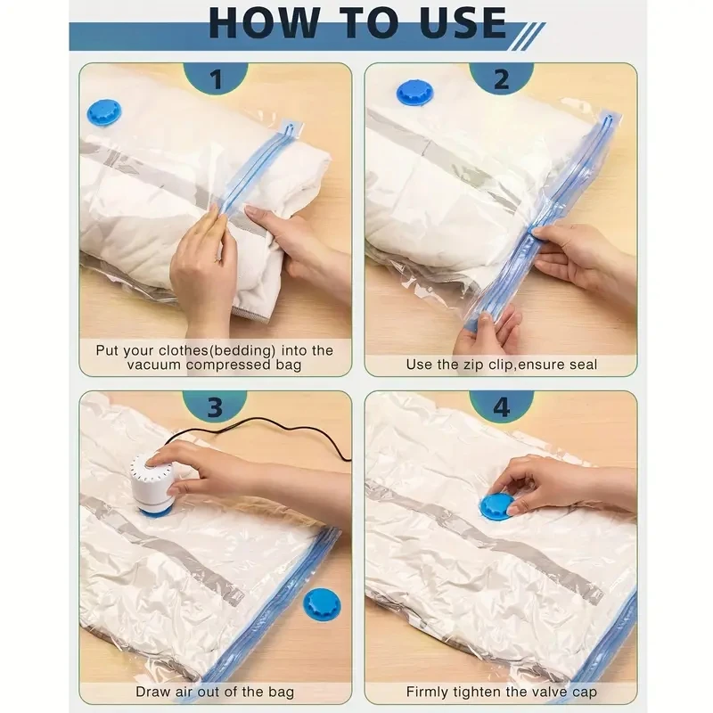 مجموعة أكياس ضغط مفرغة مكونة من 4/6/9 قطع مع مضخة يدوية، معبأة بشكل فردي. مجموعة ذات سعة كبيرة ومتعددة الحجم للسفر، Space-sa