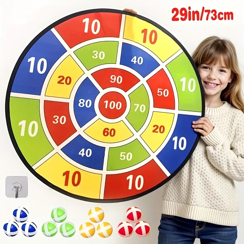 Suitable for teenagers 29 Inch Large Dart Board Set - Including 12 Colorful Sticky Darts，Very suitable for indoors/Outdoor enter