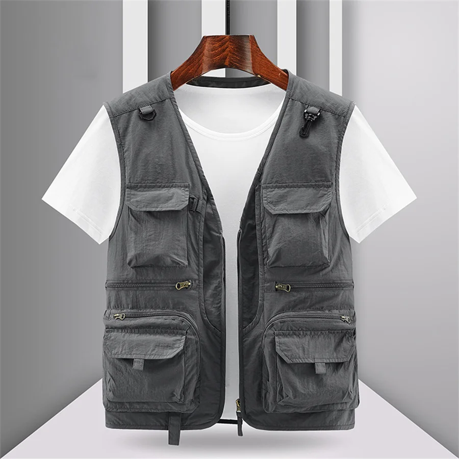 

2024 Summer New Mens Pockets Tactical Hiking Fishing Vest Man Photographer Waistcoat Mesh Cargo Sleeveless Jacket Tool Vest