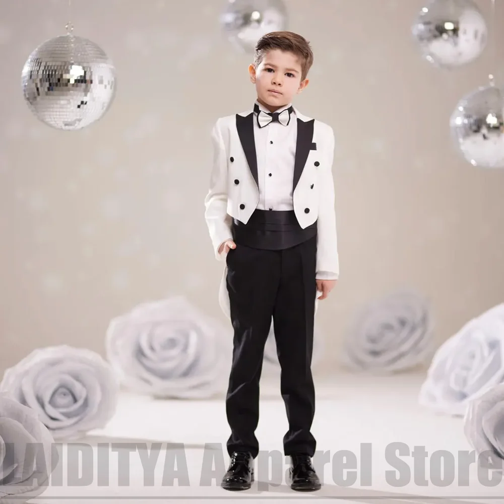 Fashion Boys Suit 2 Piece Peak Lapel Jacket Pants Kids Formal Outfit Ring Bearer Wedding Birthday Party Piano Show Tailcoat