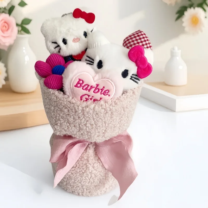 24cm/60.96in Hello Kitty Plushie Toy Flower Bouquet Anime Cute Stuff Peripherals Valentines Birthday Gift Collectible Decorative