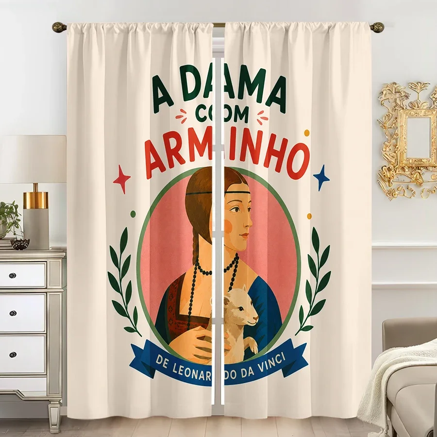 Da Vinci Art Print Curtain Set 2pcs Decorative Window Curtains Renaissance Lady Portrait Home Decor Panels