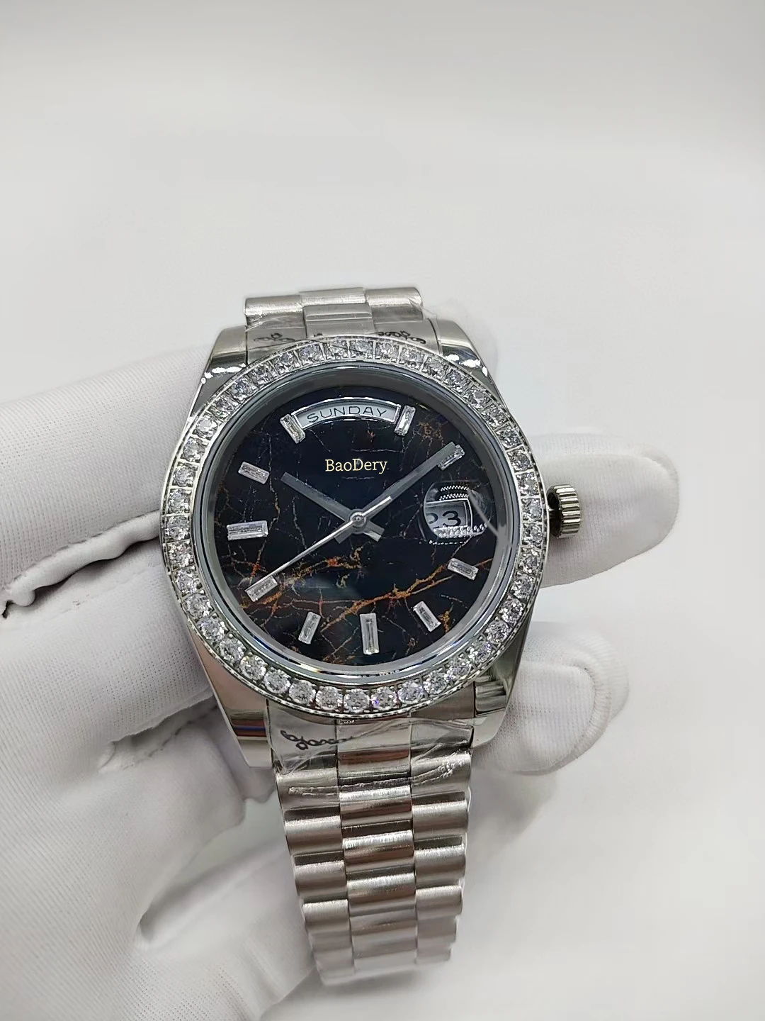 Automatic Watch for Men with 41mm Dial - Highlighting Diamond Bezel, Mechanical Movement, Full Sky Star Literal, & High-Quality