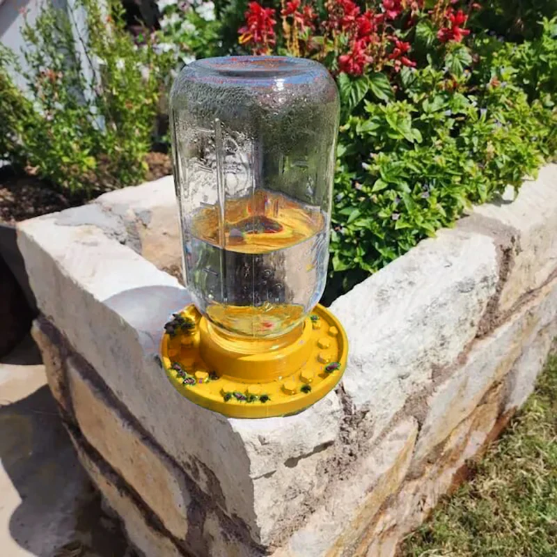 Bee Feeder Plastic Base Plate Glass Jar Bee Insect Waterer Automatic Feeding Dish Gift Beekeepers Outdoor Beekeeping Supplies