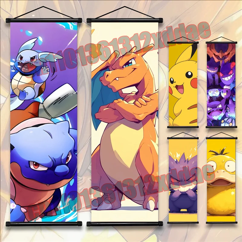 

Anime Pokemon Poster, Psyduck, Gengar, Squirtle, Charizard, Print Art White Canvas Scroll Painting Wall Art Deco Painting Gift