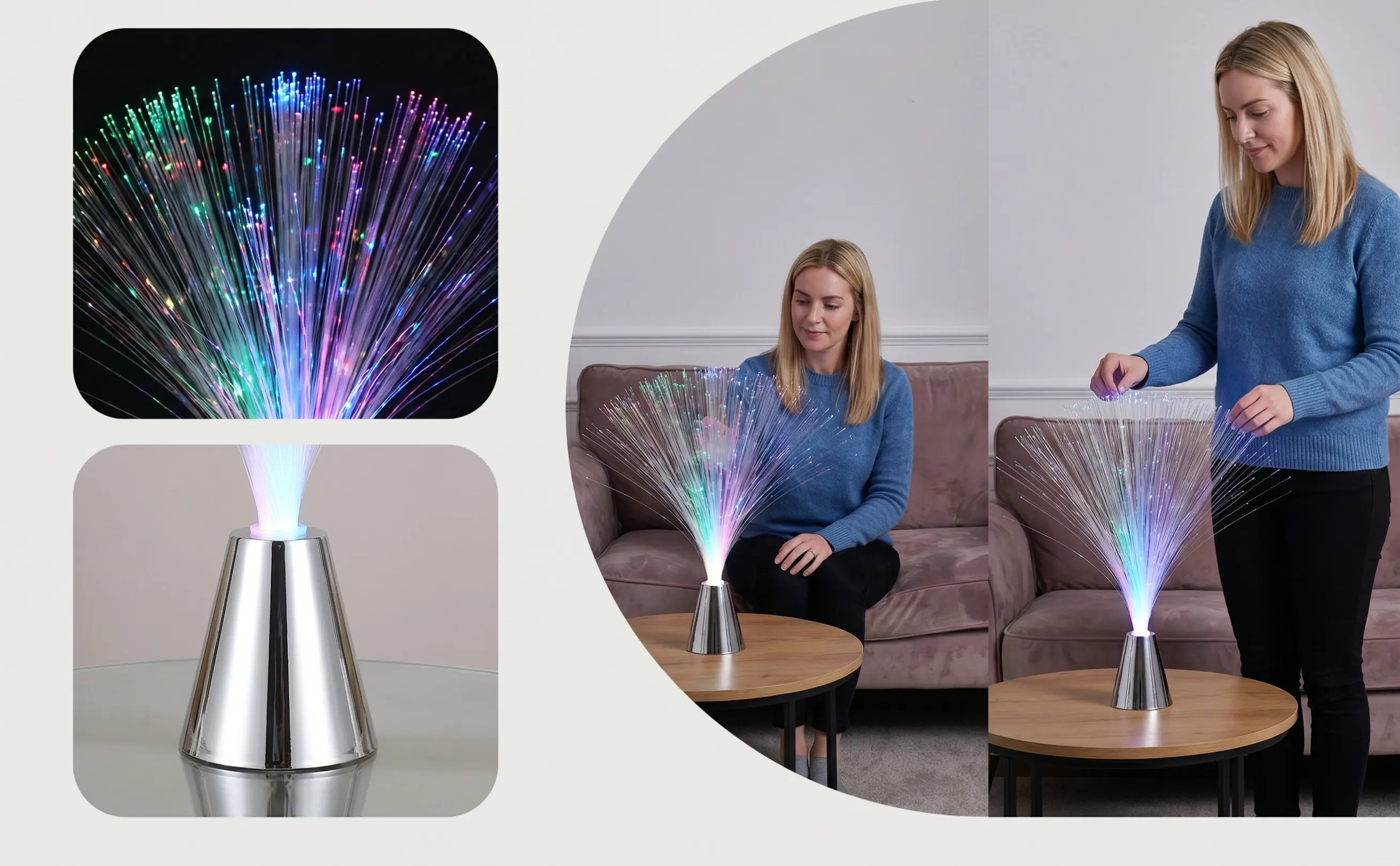 Color Changing Fiber Optic Light with 3 LED Colors Red Blue Powered ABS Base for Home Bedroom Party Christmas