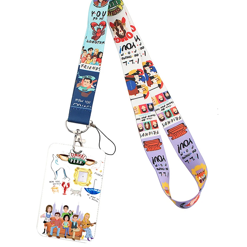 Animation Fashion Friends TV Show Lanyard Credit Card ID Holder Bag Student Women Travel Card Cover Badge Car Keychain