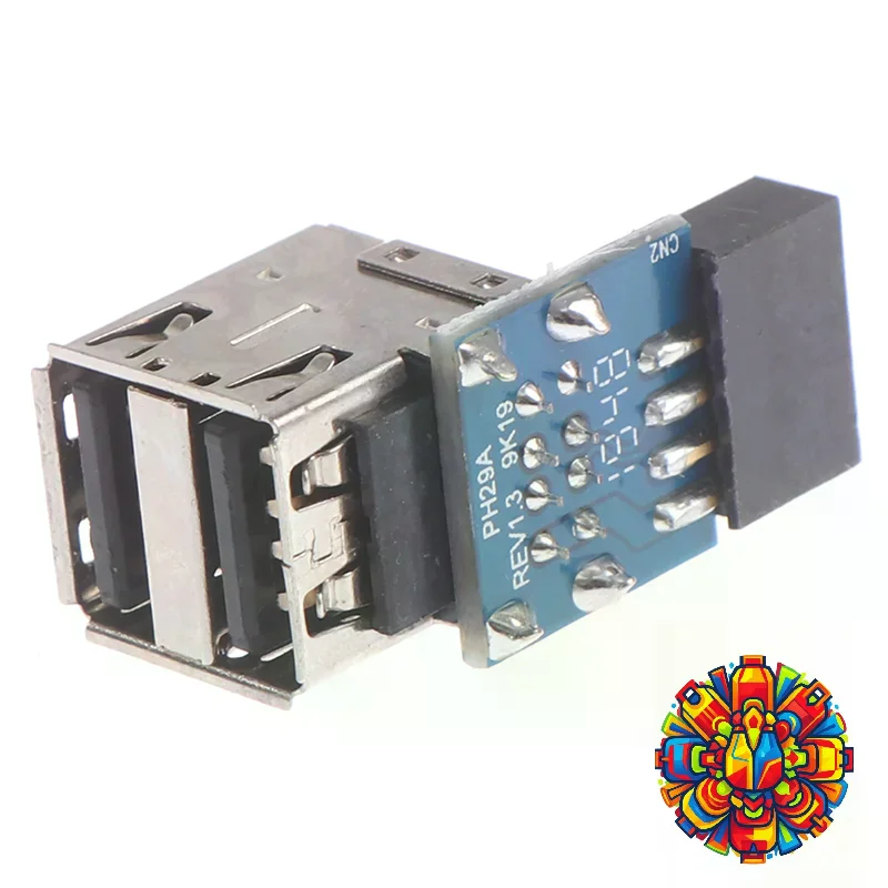 9-pin Motherboard to Dual USB 2.0 Connector Black Motherboard To 2 Ports Usb 2.0 A Female Internal Header Adapter 15g