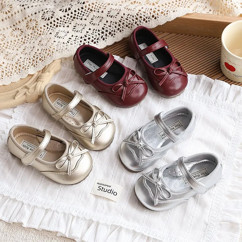 

Туфли для девочек «Принцесса Мэри Джейн» с милым бантом, новинка 2026 года, весенние, для малышей, балетки для танцев, с мягкой подошвой, простые, элегантные, для праздничных нарядов