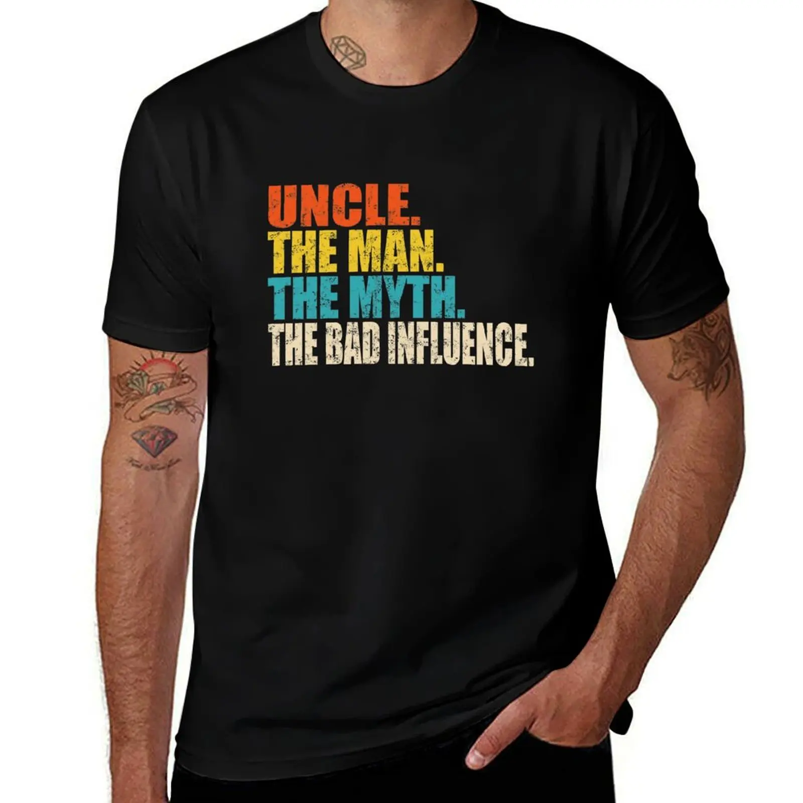 The man the myth the bad influence Uncle T-Shirt Non-Shrink Basic Cotton T-Shirt