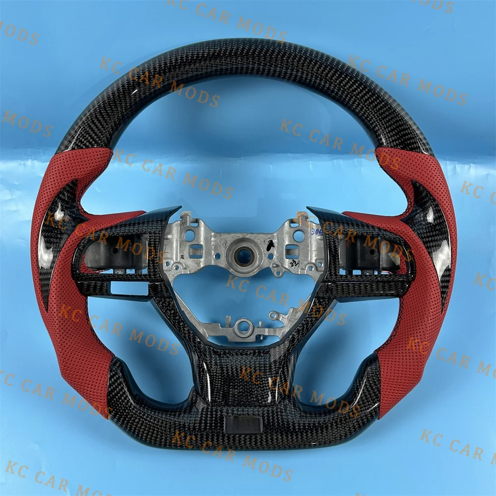 Volante personalizado em fibra de carbono para L-exus ES 2018-2024, com couro vermelho, interior F Sport, atualização do volante do carro, peças automotivas.