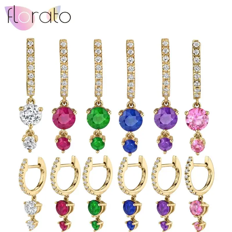 

925 Sterling Silver Needle Light luxury Fashionable Color Double Zircon Earrings Pendant Women's Wedding Classic Jewelry Gifts
