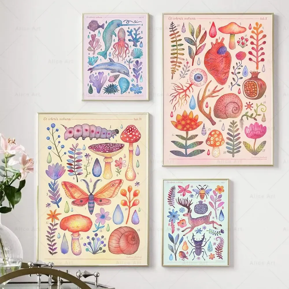 Animal Education Wall Picture Octopus Whale Beetle Butterfly Deer Wall Art Poster Canvas Painting Flower Insect Kid Room Decor
