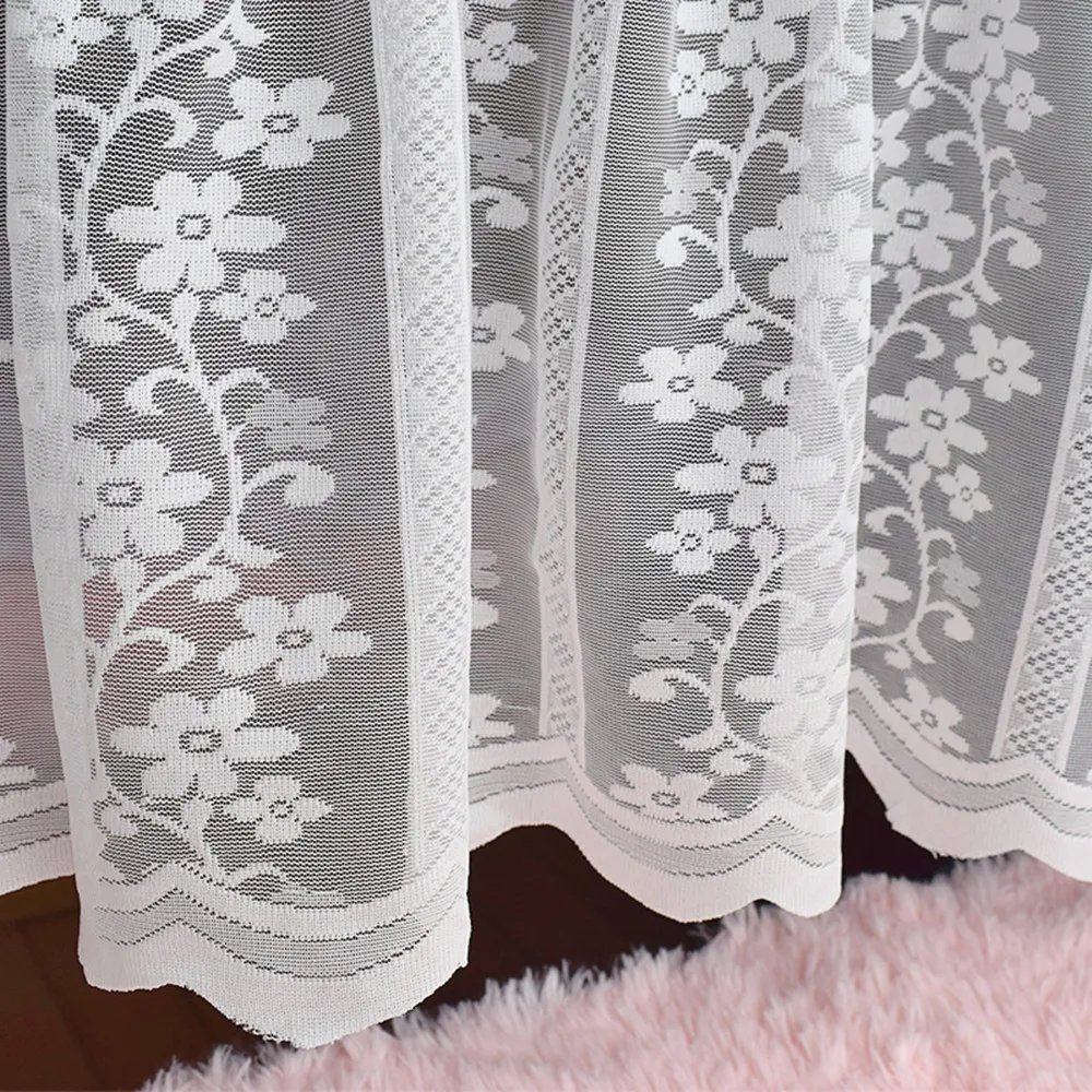 Delicate White Cafe Curtain Floral Short Valance Tier Curtains Window Treatment Rod Pocket Panels for Kitchen