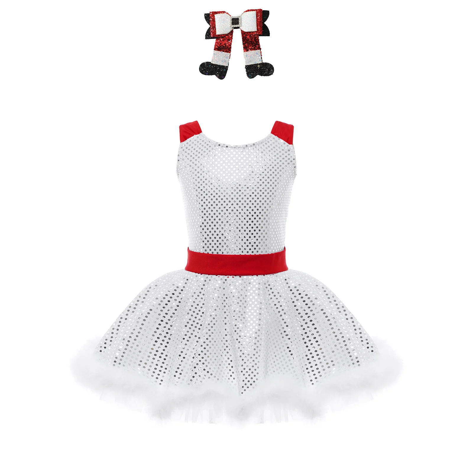 Robe tutu bonhomme de neige brillante fzBallet pour enfants, costume de performance de fête de Noël pour filles, pince à cheveux botte, ensembles de bandes de sauna, 4-16