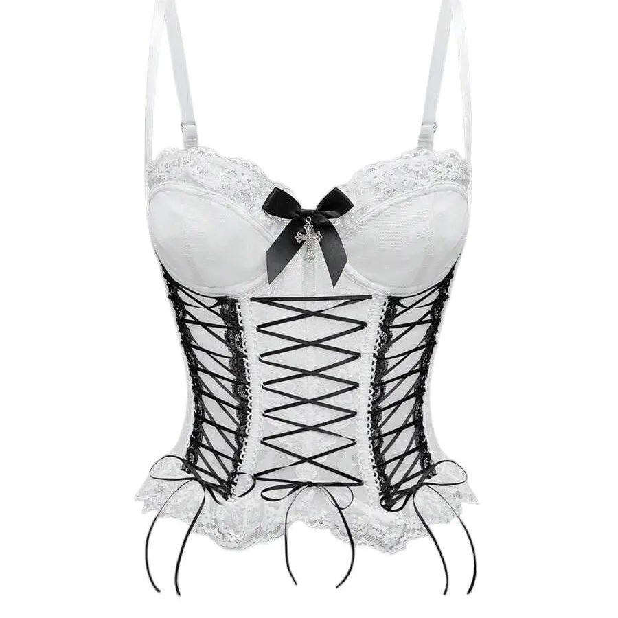 جديد الصليب الدانتيل تانك الأعلى القوس الساخن الصليب الدانتيل هيكل السمكة سترة شكل مشد