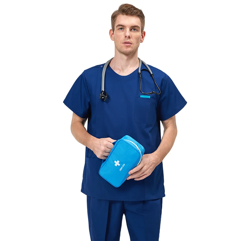 Zipper Men's Medical Scrubs Nurse Women's Cotton Hospital Scrub Set Workwear Round  Neck Top and Pant Suit Aesthetic Clothes 205