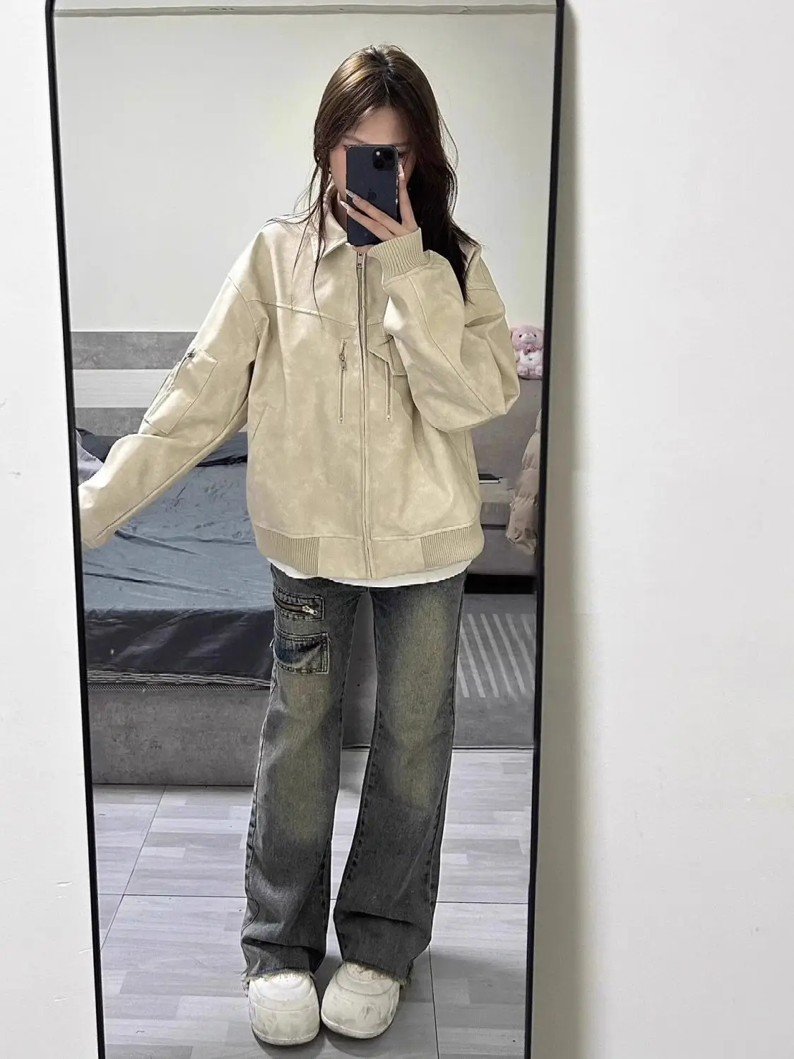 سترات راكبي الدراجات النارية سترة نسائية خضراء ربيعية Officelady منقوشة طية صدر السترة مصممة خصيصًا في مكان العمل، مخملية أنيقة احترافية #4