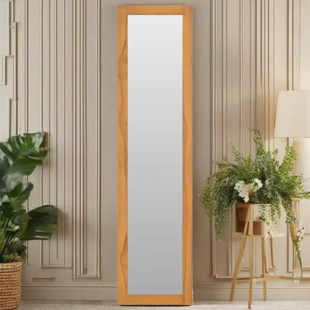 Teak Wood Wall Mirror with Shelves - 11.8x11.8x47.2 Inches, Stylish Storage Solution