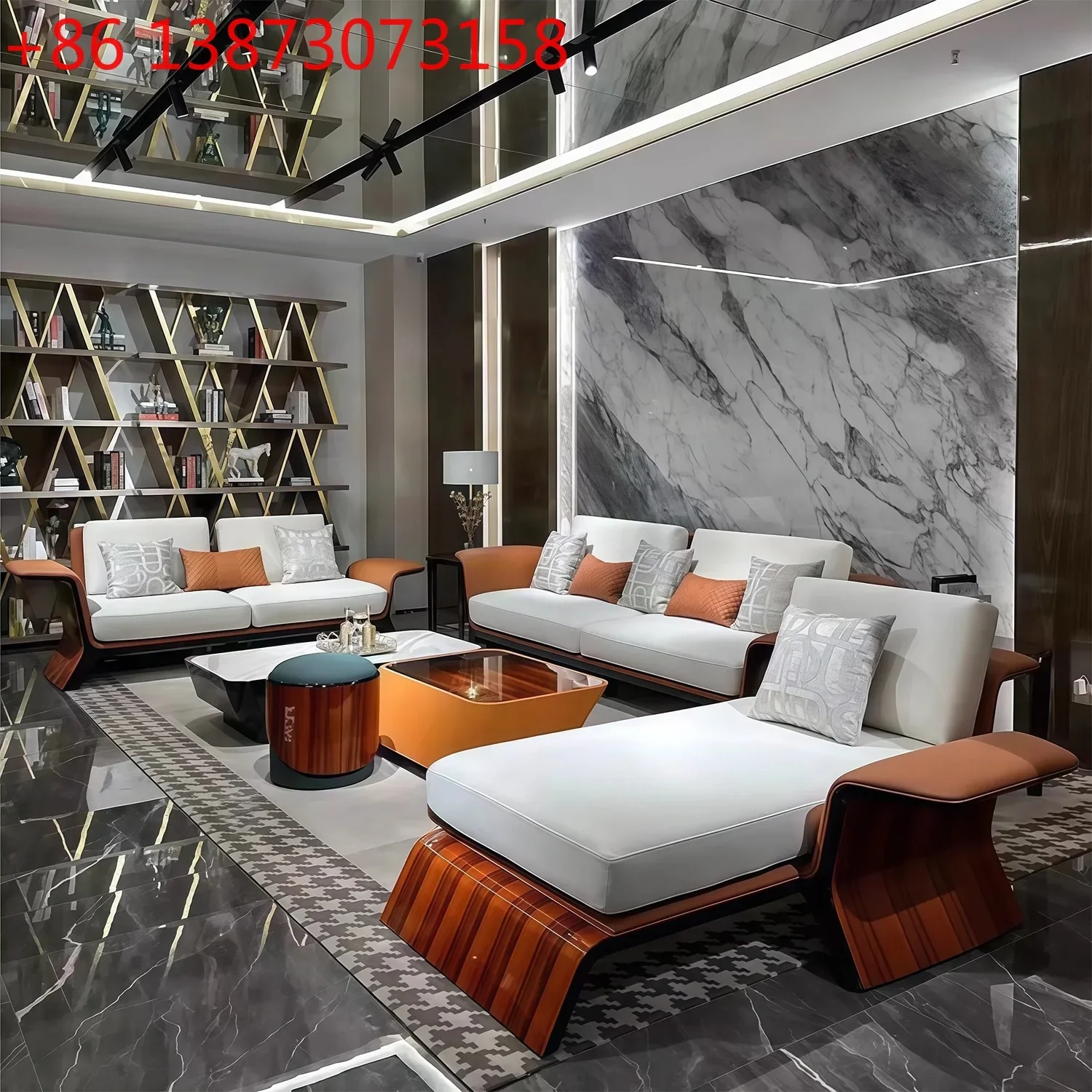 Italian light luxury modern sofa living room high sense Gailuowei flying wing villa large leather sofa