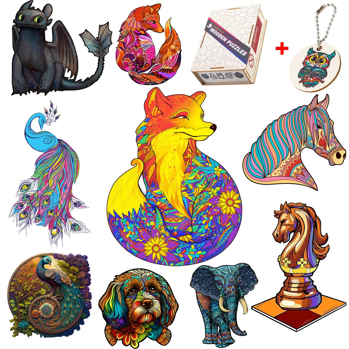 

Pretty Animal Shape Wooden Jigsaw Puzzles For Adults Colorful Brain Game Family Interesting Interactive Board Set Children Toys