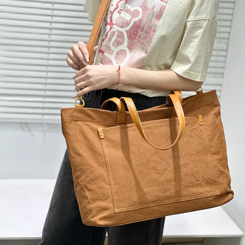 New model canvas commuter bag - Large capacity women's retro solid color versatile crossbody bag for shopping - In stock
