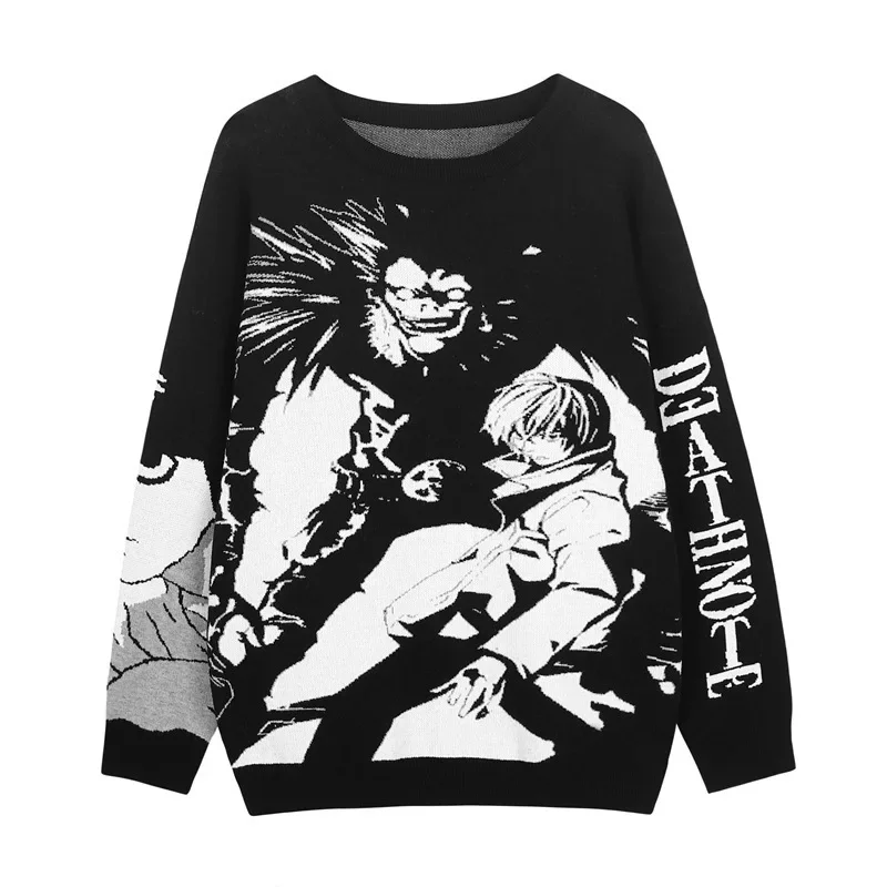 

Men Japanese Anime Cartoon Graphic Print Knitted Sweater Unisex Streetwear Harajuku Casual Long Sleeve O-neck Sweaters Pullovers