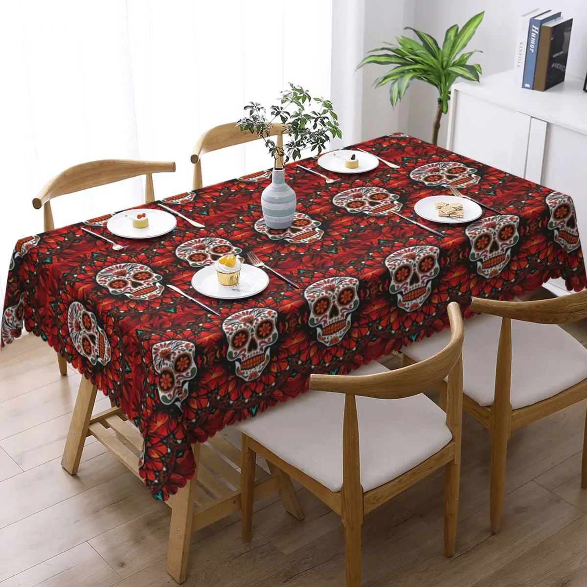 Mexican Skull Calavera Illustration Customized Rectangular Tablecloth Oilproof Table Cover for Festival Decorations Table Cloth