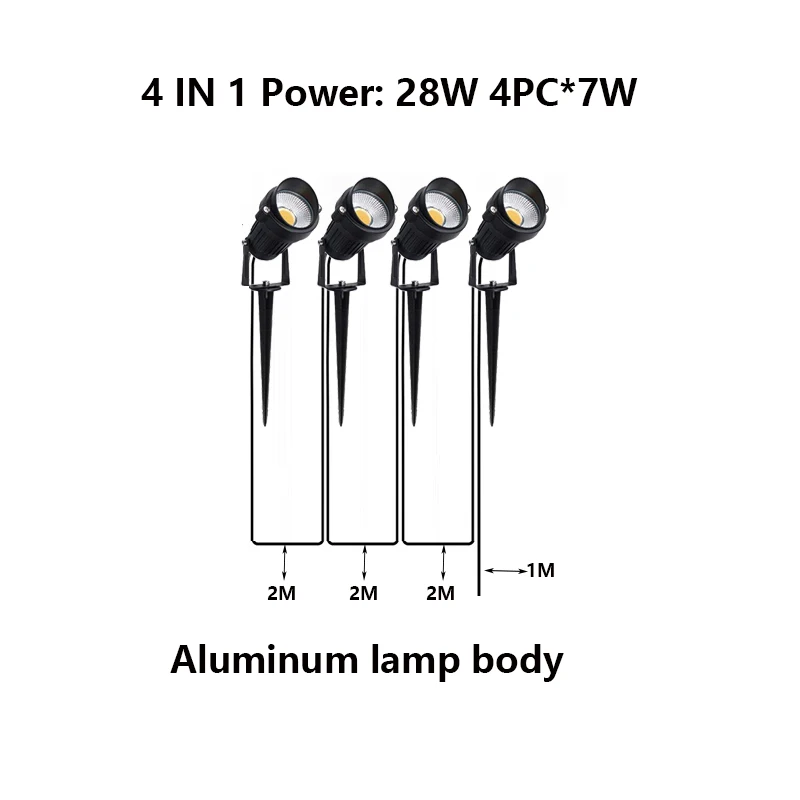 4-6-8 IN 1 Outdoor LED Garden Lights Waterprof Lawn Lamp 28W42W56W Landscape Spike Spotlights 24V110V220V Aluminum Lamp