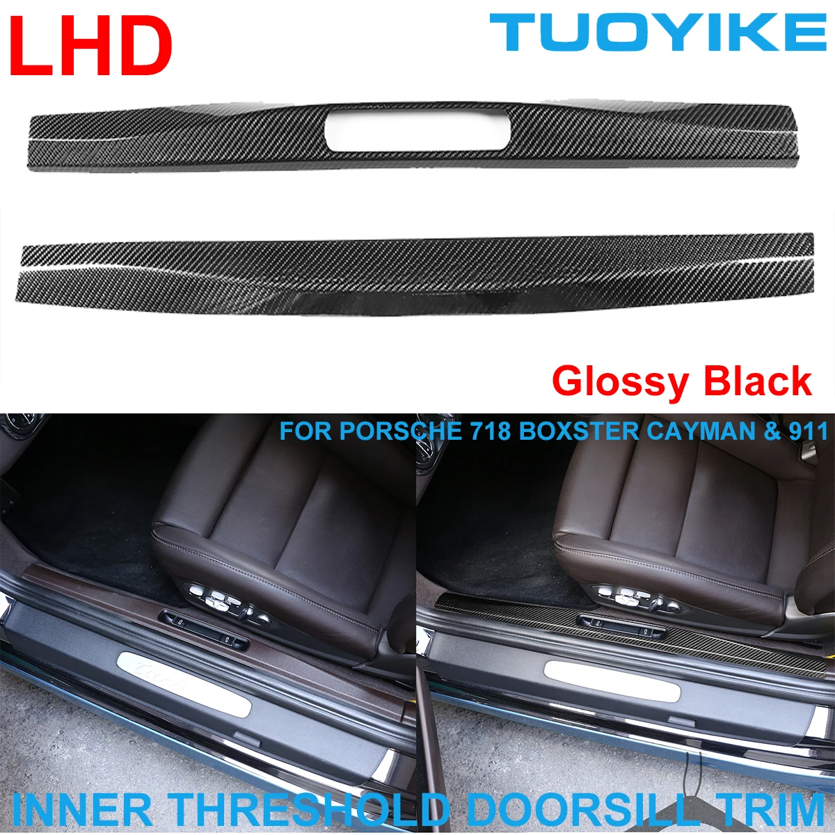 

LHD RHD Car Real Dry Carbon Fiber Inner Threshold Doorsill Strip Panel Cover Trim For Porsche 911 718 Cayman Boxster 2016-2019