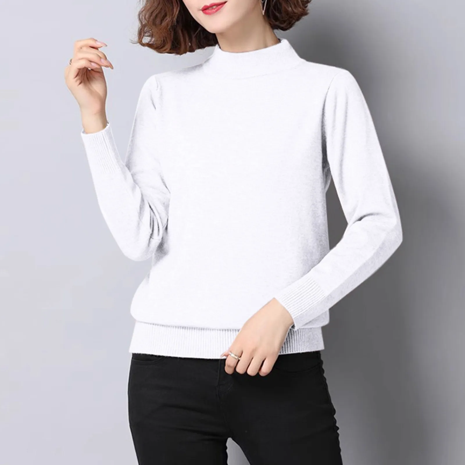 New Winter Half High Neck Women Sweaters Classic Solid Knitted Tops Fashion Pullover Korean Version Sweater Long Sleeve Clothes