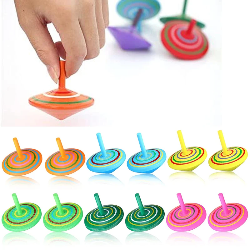 Wooden Spin Tops Colorful Organic Spinning Toy for Kids Balance Coordination Skills Party Favors Gyroscope Fidget Spinners