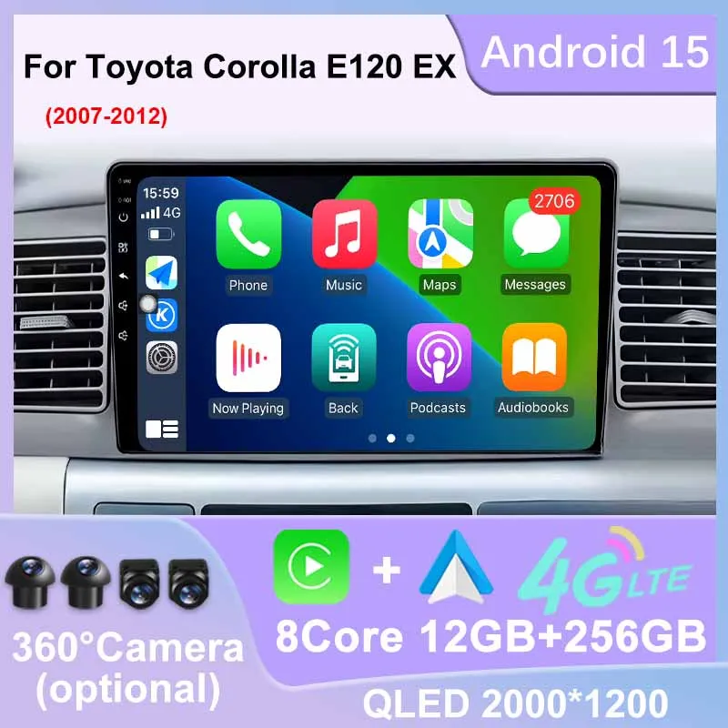 

GPS Navigation Autoradio Android Multimedia Carplay Car Radio Stereo Player For Toyota Corolla E120 EX 2007-2012 4G WIFI DSP